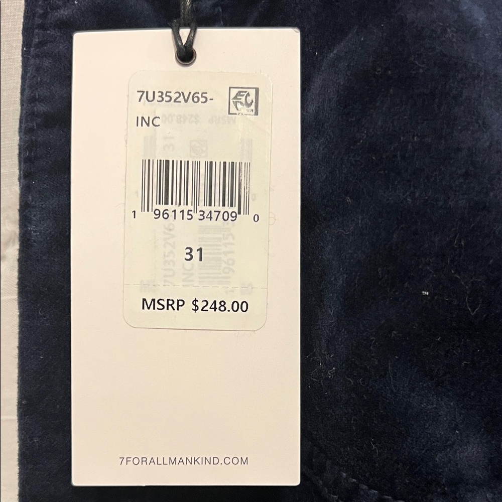7 For All Mankind NWT high waist slim kick dark navy "velvet" feel pants - Picture 2 of 11